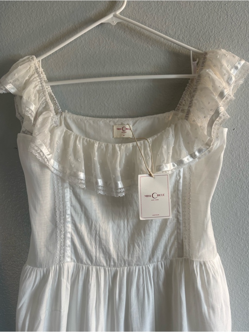 Eden Square Neck Ruffle Trim High Waist Midi Dress with Sheer Tiered Skirt - Picture 4 of 5